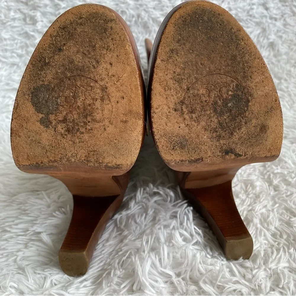 Tory Burch Brown Leather Platform Heels Boots with Ankle Straps Size 8 - Picture 9 of 11